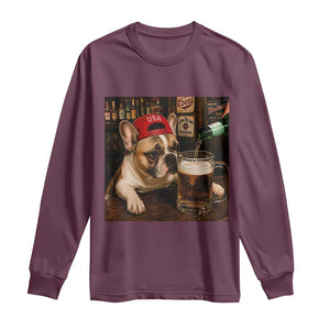 French Bulldog Drinking Beer Long Sleeve Shirt Silly Dog Meme Graphic Sarcastic Gift
