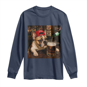 French Bulldog Drinking Beer Long Sleeve Shirt Silly Dog Meme Graphic Sarcastic Gift