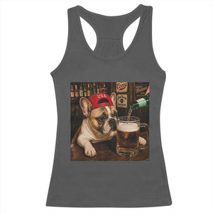 French Bulldog Drinking Beer Racerback Tank Top Silly Dog Meme Graphic Sarcastic Gift