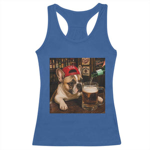 French Bulldog Drinking Beer Racerback Tank Top Silly Dog Meme Graphic Sarcastic Gift