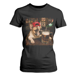 French Bulldog Drinking Beer T Shirt For Women Silly Dog Meme Graphic Sarcastic Gift
