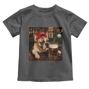 French Bulldog Drinking Beer Toddler T Shirt Silly Dog Meme Graphic Sarcastic Gift