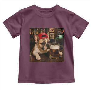 French Bulldog Drinking Beer Toddler T Shirt Silly Dog Meme Graphic Sarcastic Gift