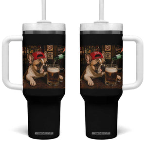 French Bulldog Drinking Beer Tumbler With Handle Silly Dog Meme Graphic Sarcastic Gift