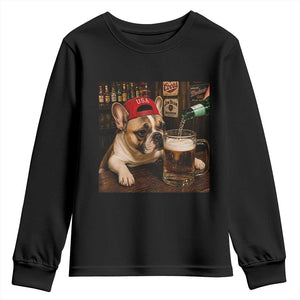 French Bulldog Drinking Beer Youth Sweatshirt Silly Dog Meme Graphic Sarcastic Gift