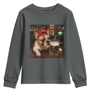 French Bulldog Drinking Beer Youth Sweatshirt Silly Dog Meme Graphic Sarcastic Gift
