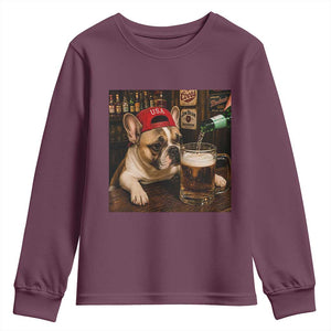 French Bulldog Drinking Beer Youth Sweatshirt Silly Dog Meme Graphic Sarcastic Gift