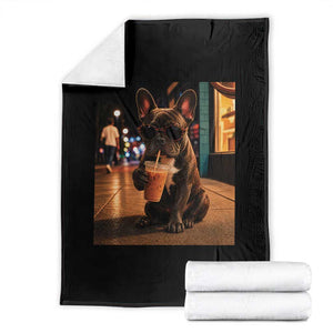 French Bulldog Iced Coffee Throw Blanket Grunge Frenchie Graphic Funny Dog Lover