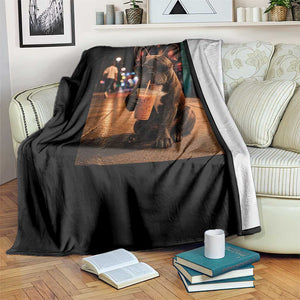 French Bulldog Iced Coffee Throw Blanket Grunge Frenchie Graphic Funny Dog Lover