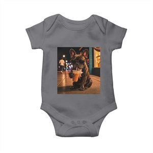French Bulldog Iced Coffee Baby Onesie Grunge Frenchie Graphic Funny Dog Lover