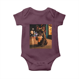 French Bulldog Iced Coffee Baby Onesie Grunge Frenchie Graphic Funny Dog Lover