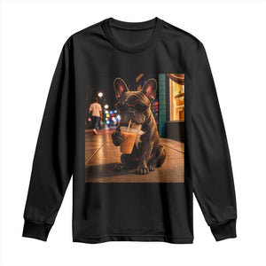 French Bulldog Iced Coffee Long Sleeve Shirt Grunge Frenchie Graphic Funny Dog Lover