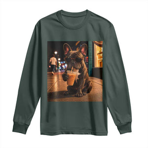 French Bulldog Iced Coffee Long Sleeve Shirt Grunge Frenchie Graphic Funny Dog Lover