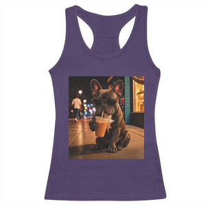 French Bulldog Iced Coffee Racerback Tank Top Grunge Frenchie Graphic Funny Dog Lover