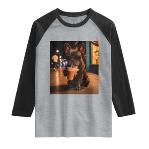 French Bulldog Iced Coffee Raglan Shirt Grunge Frenchie Graphic Funny Dog Lover