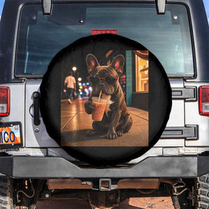 French Bulldog Iced Coffee Spare Tire Cover Grunge Frenchie Graphic Funny Dog Lover
