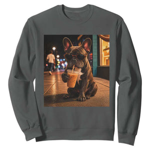 French Bulldog Iced Coffee Sweatshirt Grunge Frenchie Graphic Funny Dog Lover