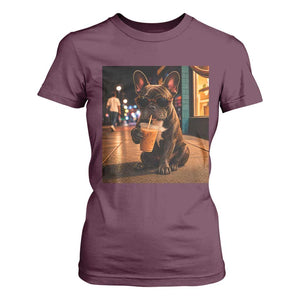 French Bulldog Iced Coffee T Shirt For Women Grunge Frenchie Graphic Funny Dog Lover