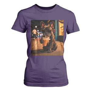 French Bulldog Iced Coffee T Shirt For Women Grunge Frenchie Graphic Funny Dog Lover