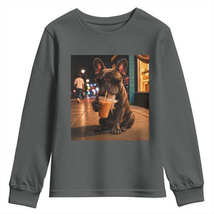 French Bulldog Iced Coffee Youth Sweatshirt Grunge Frenchie Graphic Funny Dog Lover