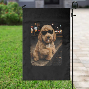 Goldendoodle Drinking Iced Coffee Garden Flag Grunge Graphic Funny Dog Lover