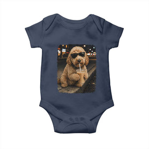 Goldendoodle Drinking Iced Coffee Baby Onesie Grunge Graphic Funny Dog Lover