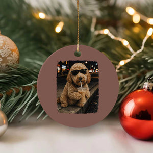 Goldendoodle Drinking Iced Coffee Ceramic Ornament Grunge Graphic Funny Dog Lover