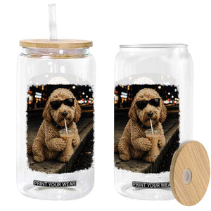 Goldendoodle Drinking Iced Coffee Glass Can Grunge Graphic Funny Dog Lover