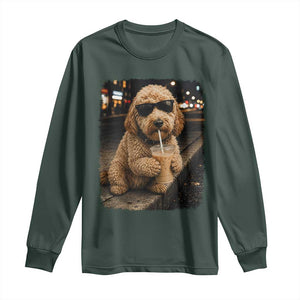 Goldendoodle Drinking Iced Coffee Long Sleeve Shirt Grunge Graphic Funny Dog Lover