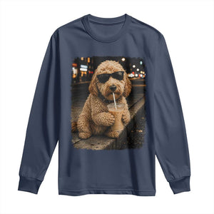 Goldendoodle Drinking Iced Coffee Long Sleeve Shirt Grunge Graphic Funny Dog Lover