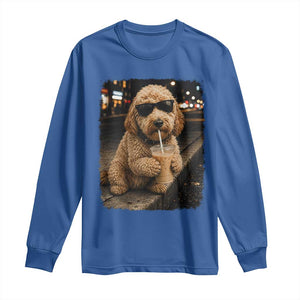 Goldendoodle Drinking Iced Coffee Long Sleeve Shirt Grunge Graphic Funny Dog Lover