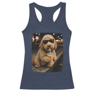Goldendoodle Drinking Iced Coffee Racerback Tank Top Grunge Graphic Funny Dog Lover