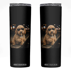 Goldendoodle Drinking Iced Coffee Skinny Tumbler Grunge Graphic Funny Dog Lover