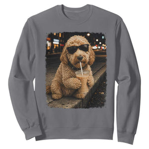 Goldendoodle Drinking Iced Coffee Sweatshirt Grunge Graphic Funny Dog Lover