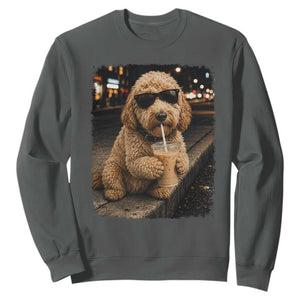 Goldendoodle Drinking Iced Coffee Sweatshirt Grunge Graphic Funny Dog Lover