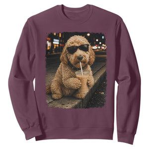 Goldendoodle Drinking Iced Coffee Sweatshirt Grunge Graphic Funny Dog Lover