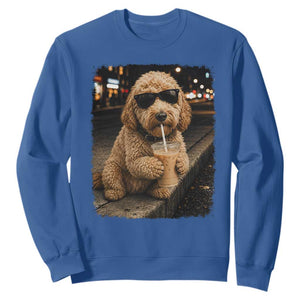 Goldendoodle Drinking Iced Coffee Sweatshirt Grunge Graphic Funny Dog Lover