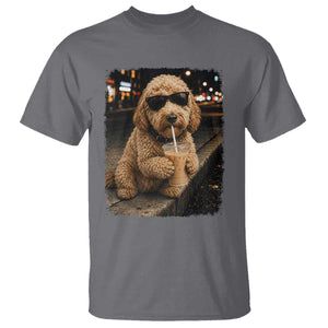 Goldendoodle Drinking Iced Coffee T Shirt Grunge Graphic Funny Dog Lover