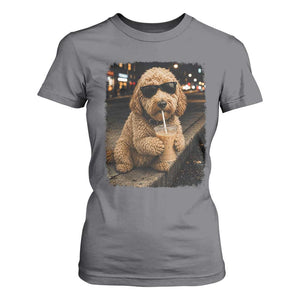 Goldendoodle Drinking Iced Coffee T Shirt For Women Grunge Graphic Funny Dog Lover