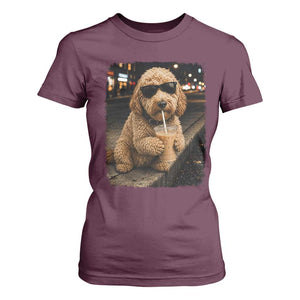 Goldendoodle Drinking Iced Coffee T Shirt For Women Grunge Graphic Funny Dog Lover