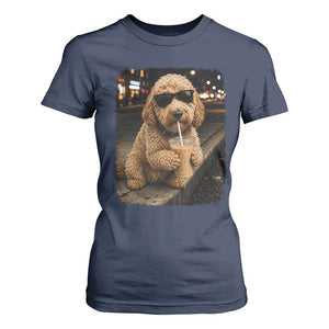 Goldendoodle Drinking Iced Coffee T Shirt For Women Grunge Graphic Funny Dog Lover