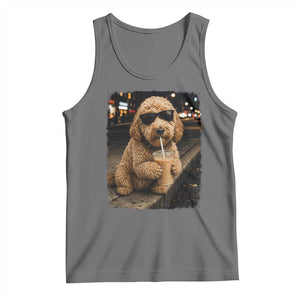 Goldendoodle Drinking Iced Coffee Tank Top Grunge Graphic Funny Dog Lover