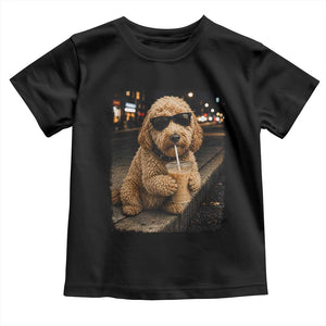 Goldendoodle Drinking Iced Coffee Toddler T Shirt Grunge Graphic Funny Dog Lover