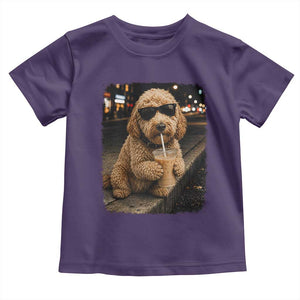 Goldendoodle Drinking Iced Coffee Toddler T Shirt Grunge Graphic Funny Dog Lover
