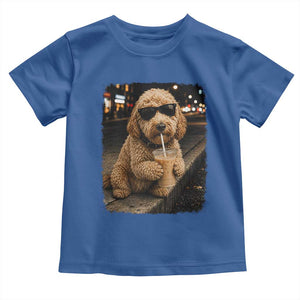 Goldendoodle Drinking Iced Coffee Toddler T Shirt Grunge Graphic Funny Dog Lover