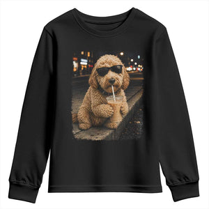 Goldendoodle Drinking Iced Coffee Youth Sweatshirt Grunge Graphic Funny Dog Lover