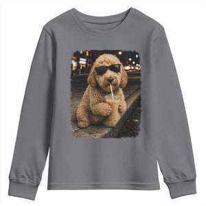 Goldendoodle Drinking Iced Coffee Youth Sweatshirt Grunge Graphic Funny Dog Lover