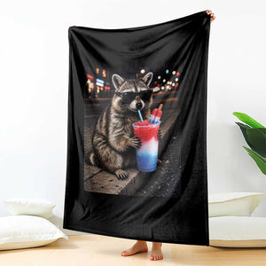 4th Of July Raccoon Drinking Slushie Throw Blanket Patriotic 250 Anniversary USA Trash Panda Funny Meme