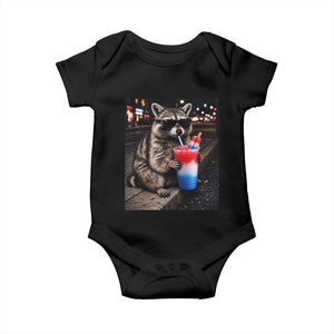 4th Of July Raccoon Drinking Slushie Baby Onesie Patriotic 250 Anniversary USA Trash Panda Funny Meme