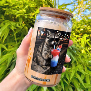4th Of July Raccoon Drinking Slushie Glass Can Patriotic 250 Anniversary USA Trash Panda Funny Meme